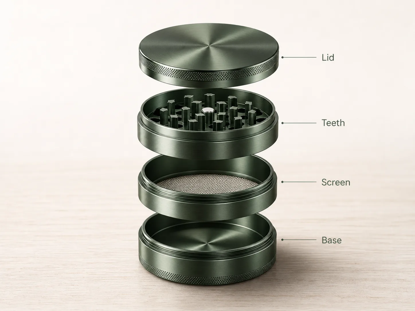 Grinder 4 ชั้นแสดงแต่ละชั้น