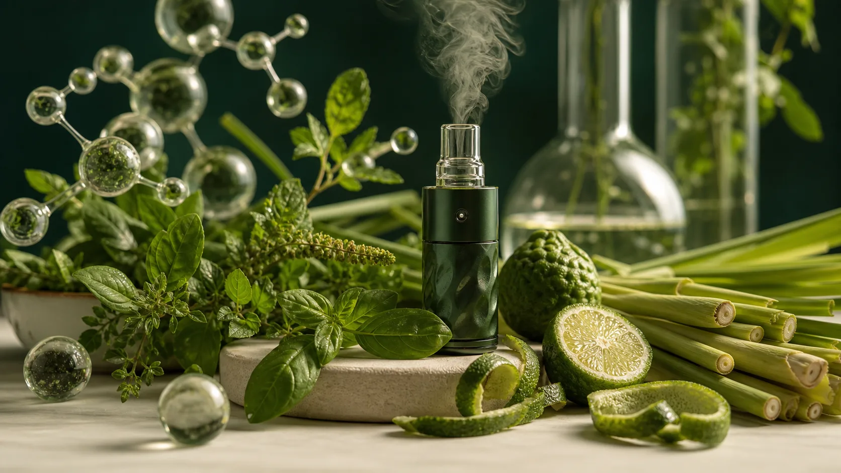 ภาพประกอบโมเลกุล terpene และสมุนไพรหอม