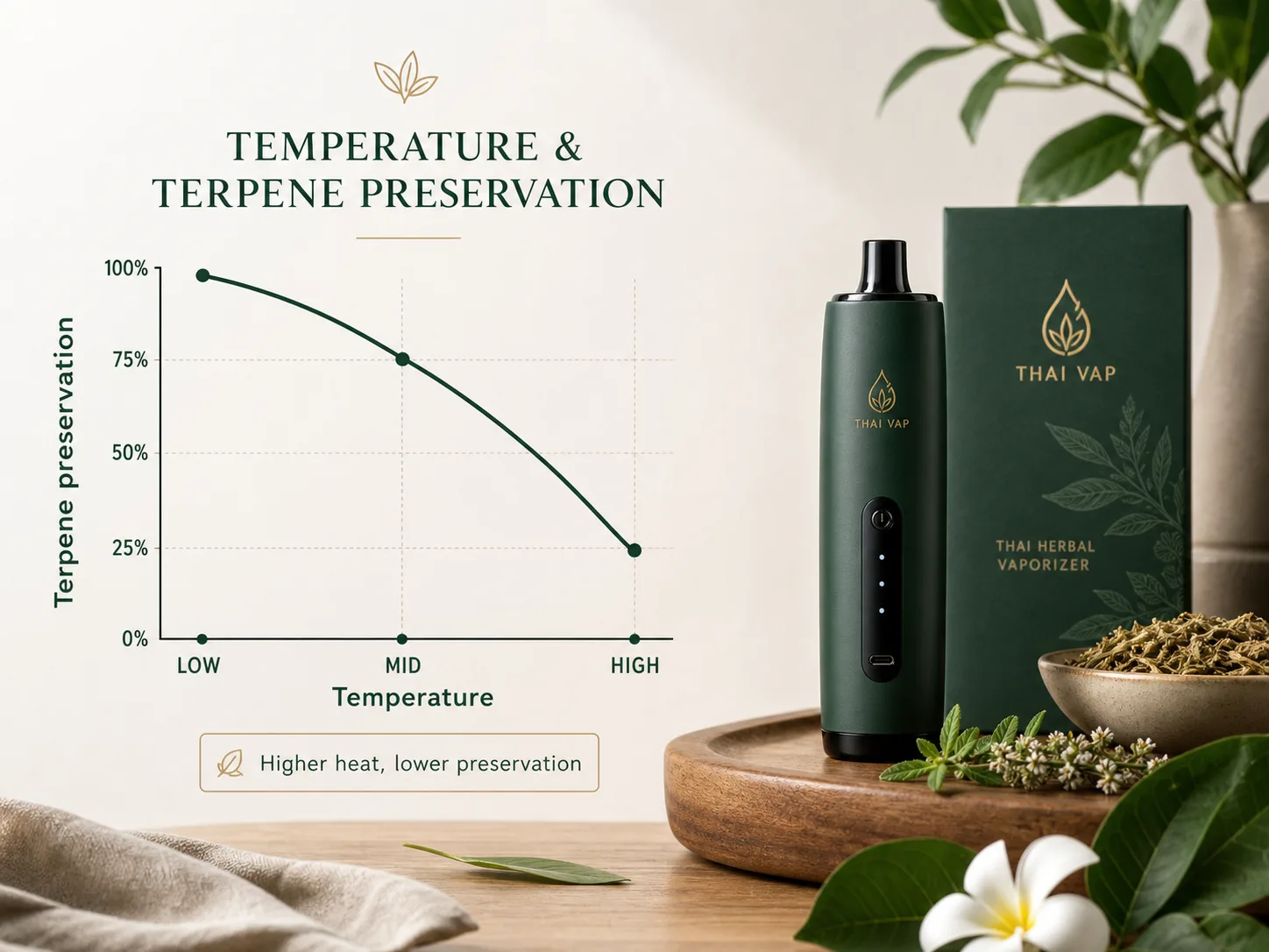 ตารางความสัมพันธ์ระหว่างอุณหภูมิกับการคงอยู่ของ terpene